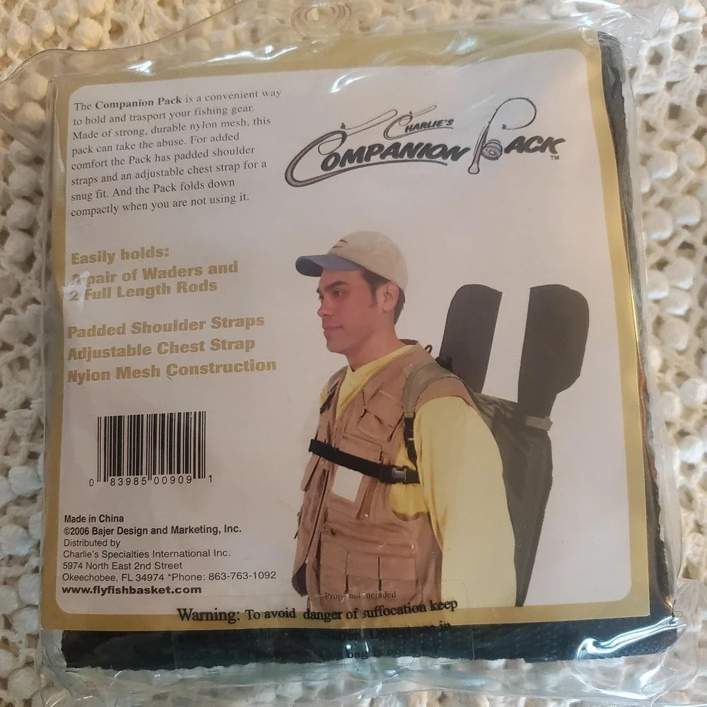 Charlie's Companion Pack Collapsible Fishing Backpack Waders Rod Holder Item 909